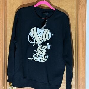 Peanuts Black Crewneck with Snoopy Embroidery